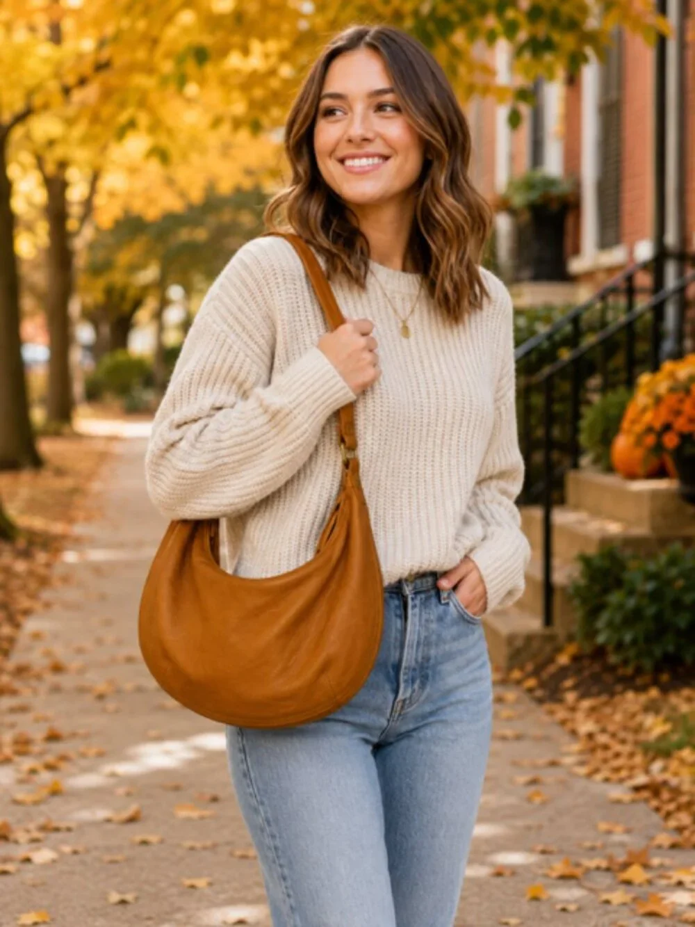 Madewell Cognac Brown Leather Hobo Shoulder Bag
